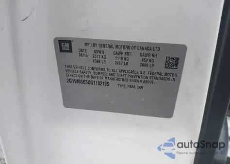 2016 Chevrolet Impala Limited Lt from USA, damaged, VIN 2G1WB5E3XG1102126